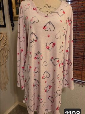 Laura Ashley Pink Floral Heart Long Sleeve Nightgown